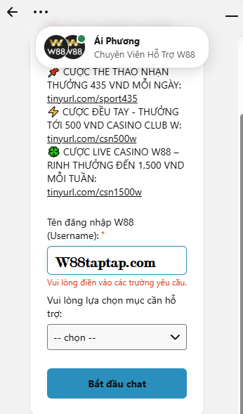 Kênh live chat của W88